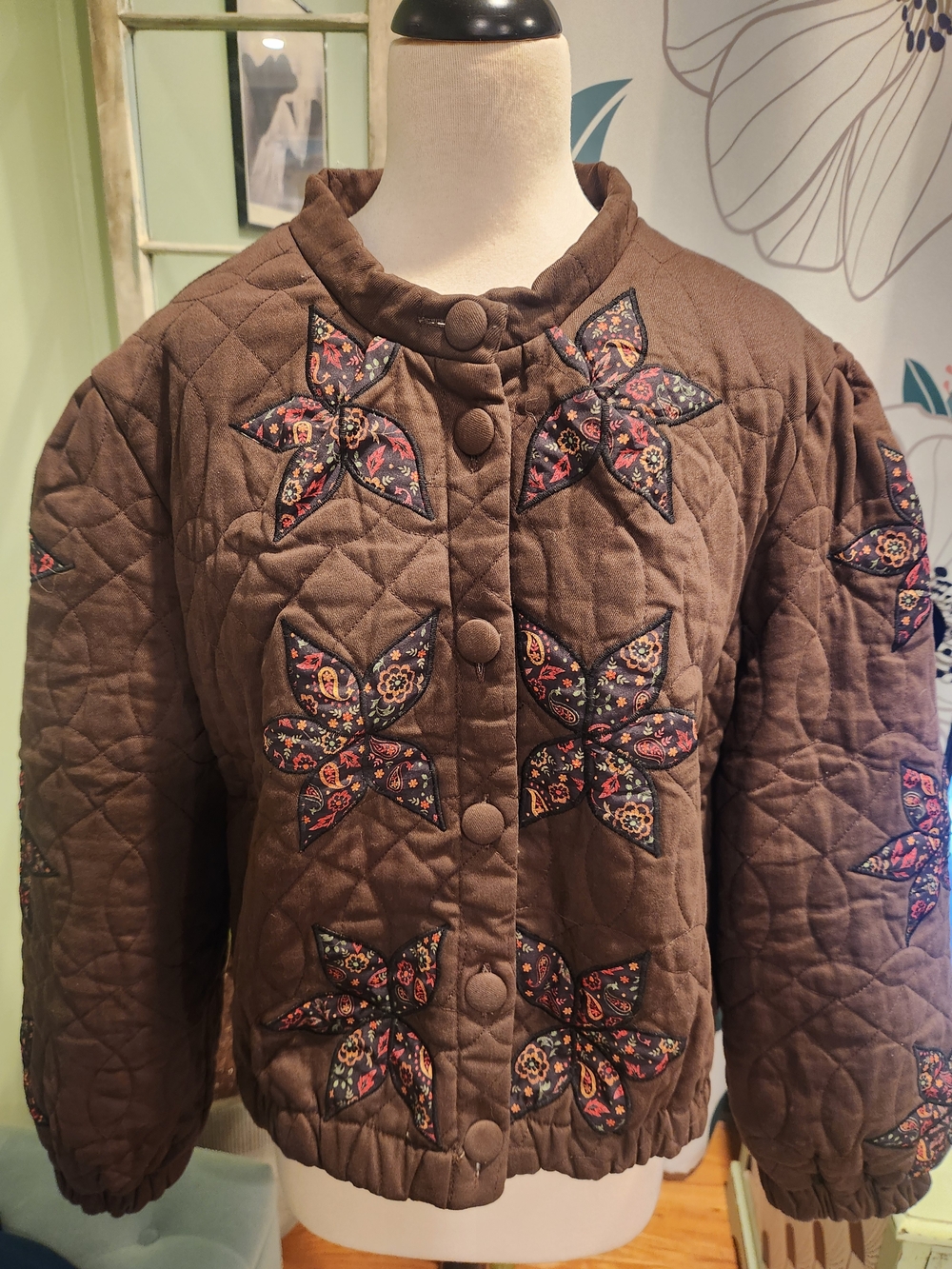 Quilted Brown Floral Patchwork Jacket